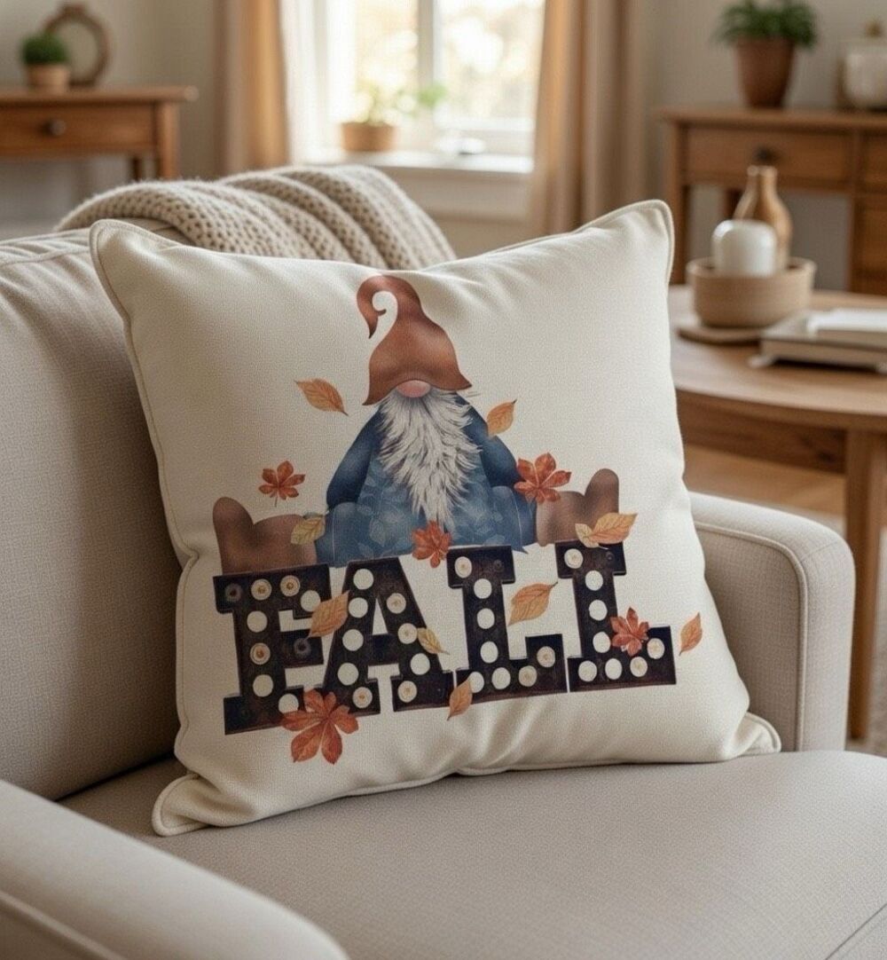Gnome Fall Decor Pillow COVER 22”x22”, Decorative Thanksgiving Home NEW